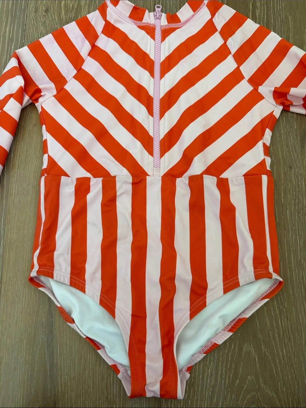 Hanna Andersson Red & Pink Stripe Long-Sleeve Zip One-Piece Swimsuit